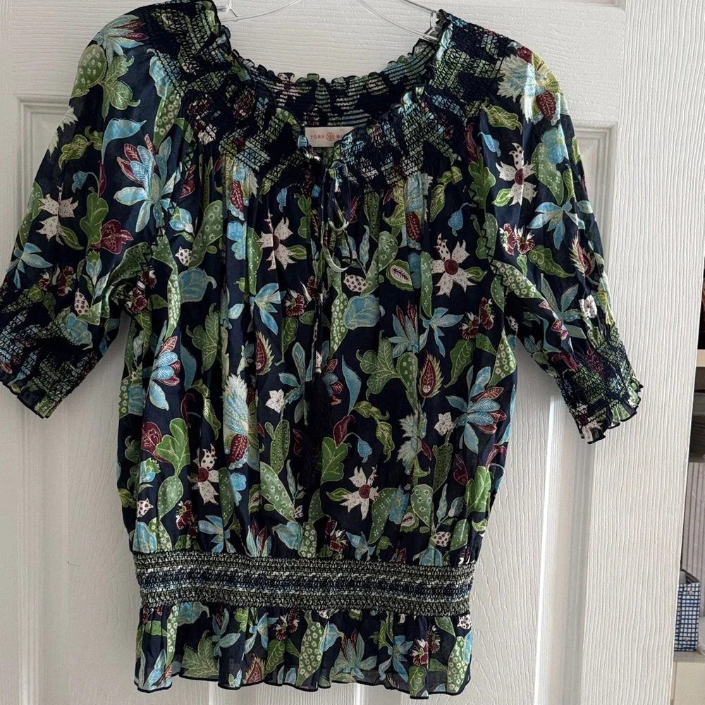 Tory Burch desert floral cactus print smocked waist  Size 2